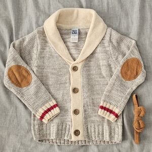 Kids Cardigan with Elbow Patches & Matching Bow Tie